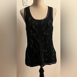JANA Sleeveless Knit Tank Top Black Beaded NWOT